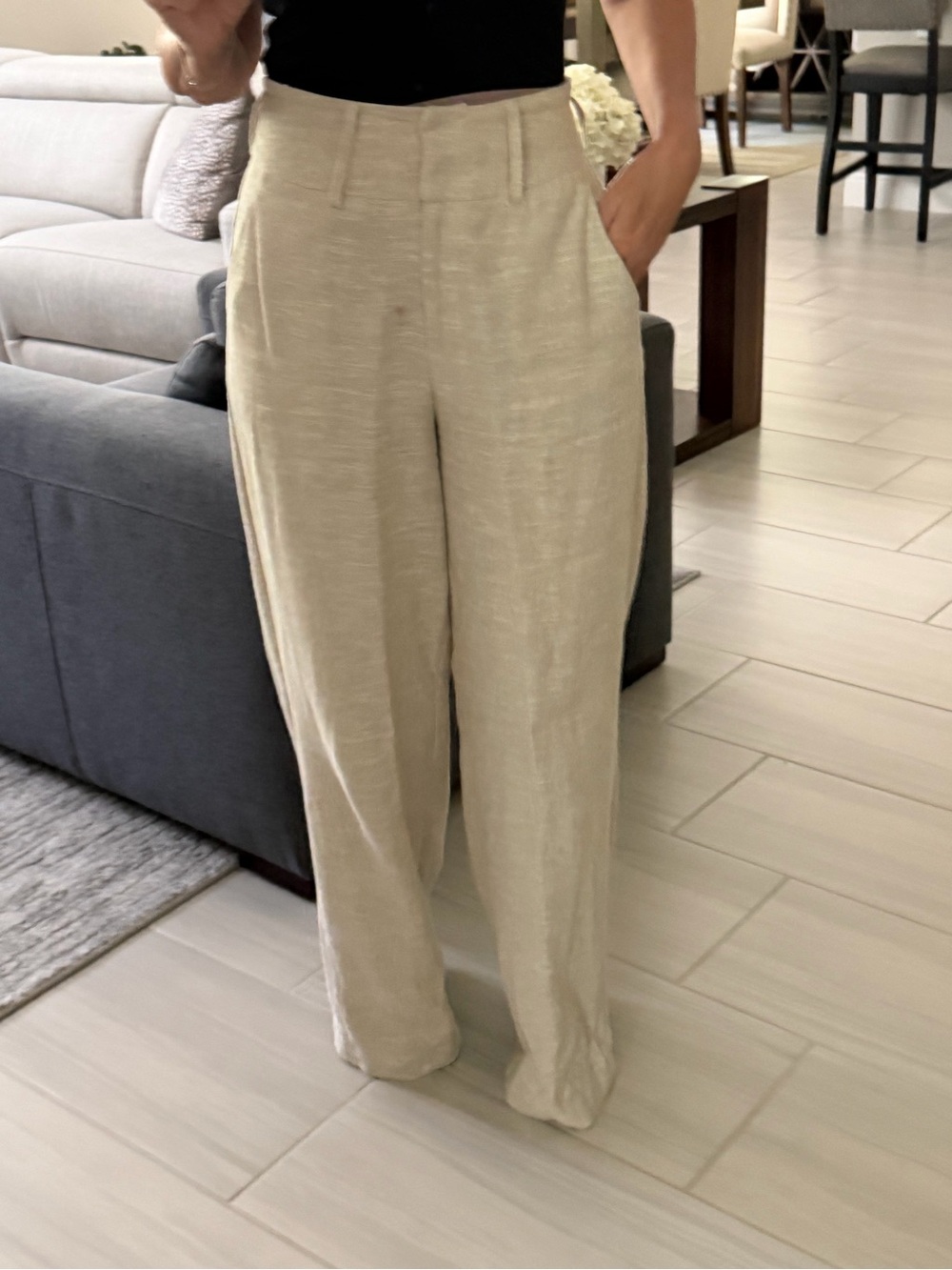 Studio F Wide-Leg Linen-Blend Pants in Light Beige